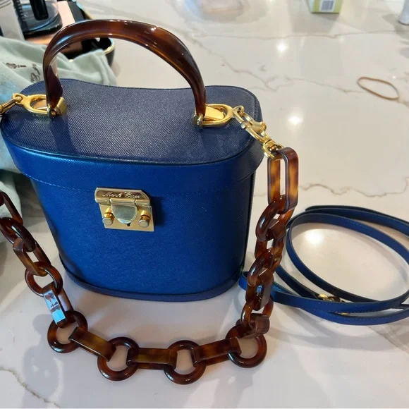 AUTHENTIC Mark Cross Saffiano Benchley Handbag - Tortoise Handle/Chain Strap - Picture 5 of 12